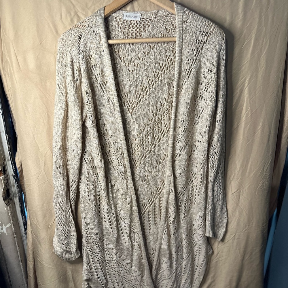 Passport Light Tan Open-Knit Cardigan